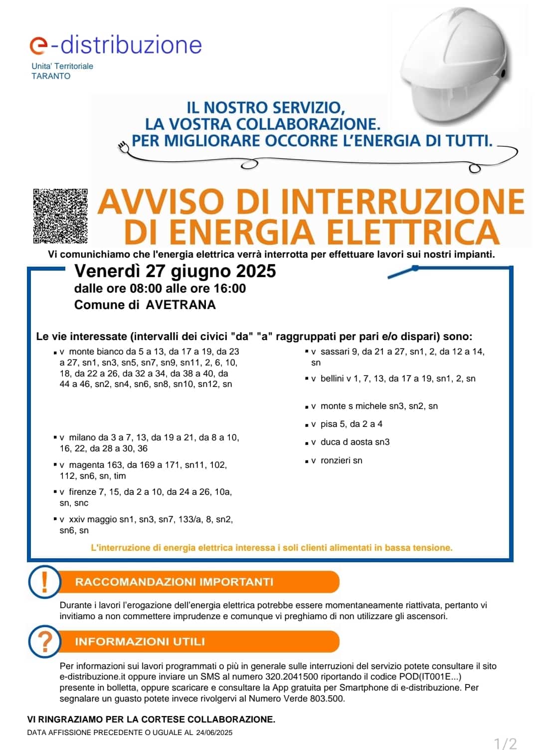 Avviso interruzione energia elettrica
